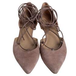 Stuart Weitzman Beige Suede Gilligan D'orsay Ankle Wrap Flats Size 38.5