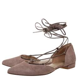 Stuart Weitzman Beige Suede Gilligan D'orsay Ankle Wrap Flats Size 38.5