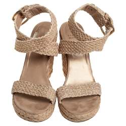 Stuart Weitzman Beige Braided Jute Wedge Sandals Size 41.5