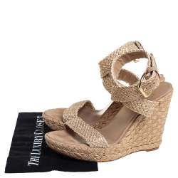 Stuart Weitzman Beige Braided Jute Wedge Sandals Size 41.5