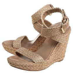 Stuart Weitzman Beige Braided Jute Wedge Sandals Size 41.5