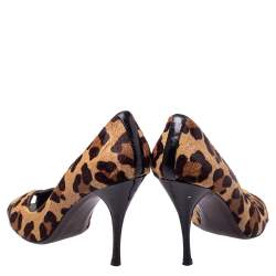 Stuart Weitzman Beige/Brown Leopard Print Calf Hair Peep Toe Pumps Size 39