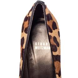 Stuart Weitzman Beige/Brown Leopard Print Calf Hair Peep Toe Pumps Size 39
