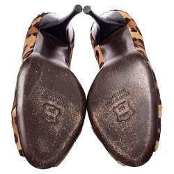 Stuart Weitzman Beige/Brown Leopard Print Calf Hair Peep Toe Pumps Size 39