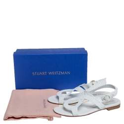 Pre Owned صندل ستيوارت وايتزمان فلات ثودورا جلد مضفر أبيض مقاس 37.5