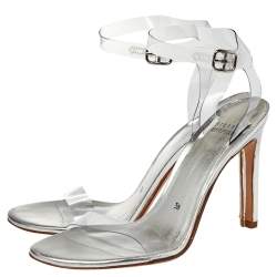 Stuart Weitzman Silver PVC Ankle Strap Sandals Size 38