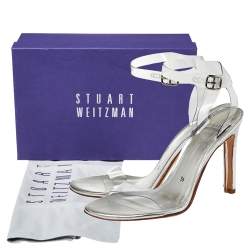 Stuart Weitzman Silver PVC Ankle Strap Sandals Size 38