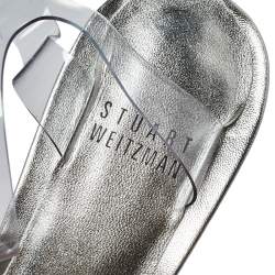 Stuart Weitzman Silver PVC Ankle Strap Sandals Size 38