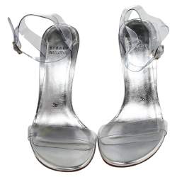 Stuart Weitzman Silver PVC Ankle Strap Sandals Size 38