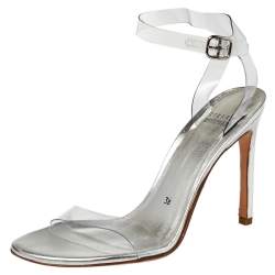 Stuart Weitzman Silver PVC Ankle Strap Sandals Size 38