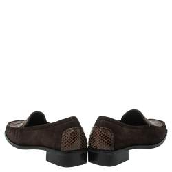 Stuart Weitzman Brown Suede  And Python Embossed Leather Loafers Size 41
