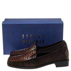 Stuart Weitzman Brown Suede  And Python Embossed Leather Loafers Size 41