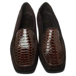Stuart Weitzman Brown Suede  And Python Embossed Leather Loafers Size 41
