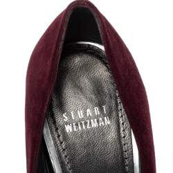 Pre Owned Stuart Weitzman Burgundy Suede Peep Toe Platform Pumps Size 40