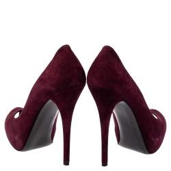 Pre Owned Stuart Weitzman Burgundy Suede Peep Toe Platform Pumps Size 40