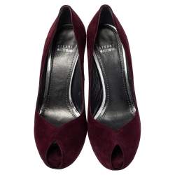 Pre Owned Stuart Weitzman Burgundy Suede Peep Toe Platform Pumps Size 40
