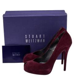 Pre Owned Stuart Weitzman Burgundy Suede Peep Toe Platform Pumps Size 40