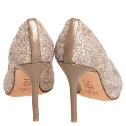 Pre Owned Stuart Weitzman Gold Glitter Pointed Toe Pumps Size 35