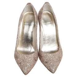 Pre Owned Stuart Weitzman Gold Glitter Pointed Toe Pumps Size 35