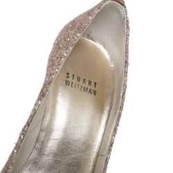Pre Owned Stuart Weitzman Gold Glitter Pointed Toe Pumps Size 35
