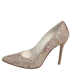 Pre Owned Stuart Weitzman Gold Glitter Pointed Toe Pumps Size 35