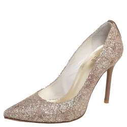 Pre Owned Stuart Weitzman Gold Glitter Pointed Toe Pumps Size 35