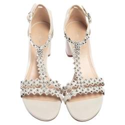 Pre Owned Stuart Weitzman White Leather Studded Sandals Size 40