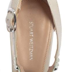 Pre Owned Stuart Weitzman White Leather Studded Sandals Size 40