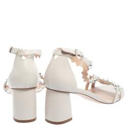 Pre Owned Stuart Weitzman White Leather Studded Sandals Size 40