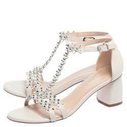 Pre Owned Stuart Weitzman White Leather Studded Sandals Size 40