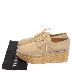 Stuart Weitzman Beige Canvas Wedge Espadrille Platform Lace Up Derby Size 38.5
