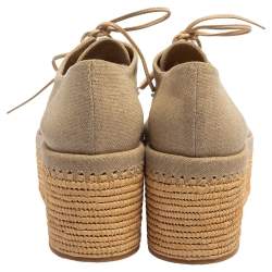 Stuart Weitzman Beige Canvas Wedge Espadrille Platform Lace Up Derby Size 38.5