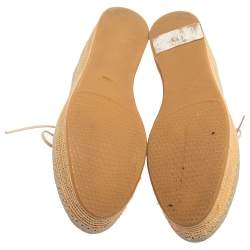 Stuart Weitzman Beige Canvas Wedge Espadrille Platform Lace Up Derby Size 38.5
