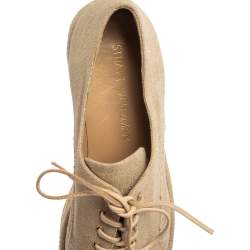 Stuart Weitzman Beige Canvas Wedge Espadrille Platform Lace Up Derby Size 38.5