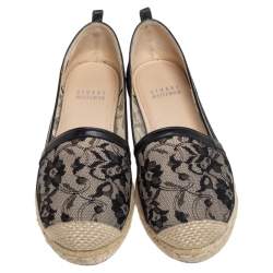 Stuart Weitzman Black Meshuga Lace Espadrille Flats Size 35