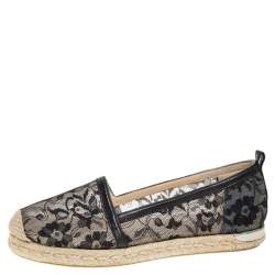 Stuart Weitzman Black Meshuga Lace Espadrille Flats Size 35