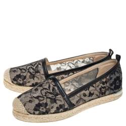 Stuart Weitzman Black Meshuga Lace Espadrille Flats Size 35