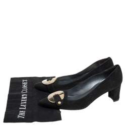 Stuart Weitzman Black Suede Buckle Pointed Toe Pumps Size 38.5