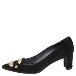 Stuart Weitzman Black Suede Buckle Pointed Toe Pumps Size 38.5