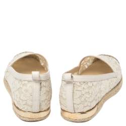 Stuart Weitzman Off-white Lace And Leather Trim Meshuga Espadrille Flats Size 35