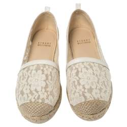 Stuart Weitzman Off-white Lace And Leather Trim Meshuga Espadrille Flats Size 35
