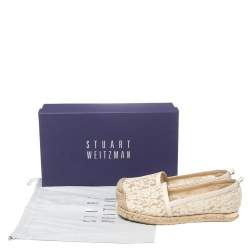 Stuart Weitzman Off-white Lace And Leather Trim Meshuga Espadrille Flats Size 35