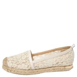 Stuart Weitzman Off-white Lace And Leather Trim Meshuga Espadrille Flats Size 35