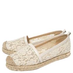 Stuart Weitzman Off-white Lace And Leather Trim Meshuga Espadrille Flats Size 35