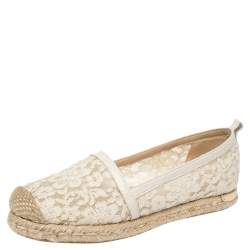 Stuart Weitzman Off-white Lace And Leather Trim Meshuga Espadrille Flats Size 35