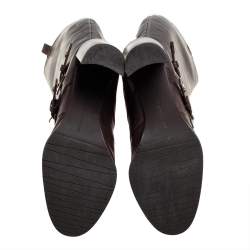 Pre Owned Stuart Weitzman Brown Leather Biker Knee Length Boots Size 36