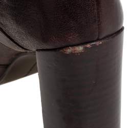 Pre Owned Stuart Weitzman Brown Leather Biker Knee Length Boots Size 36