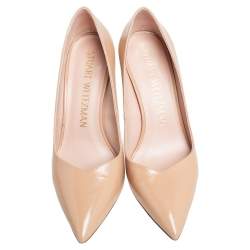 Pre Owned حذاء كعب عالي ستيوارت وايتزمان أني جلد لامع بيج مقاس 39