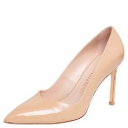 Pre Owned حذاء كعب عالي ستيوارت وايتزمان أني جلد لامع بيج مقاس 39