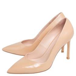 Pre Owned حذاء كعب عالي ستيوارت وايتزمان أني جلد لامع بيج مقاس 39